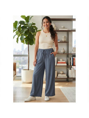 Womens comfortable wide leg pants with pockets blue elastic waist size 1XL NEW